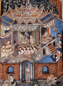 Részlet Viharn időkép falfestményéről, amely a Sang Thong Tales-t ábrázolja (falfestmény) alkotó: Thai School