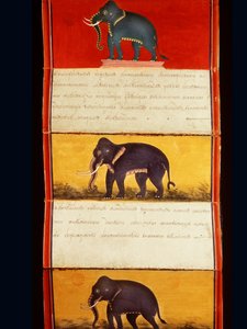 Fólió egy elefántképzésről szóló kéziratból (toll és tinta, valamint wc papíron) alkotó: Thai School