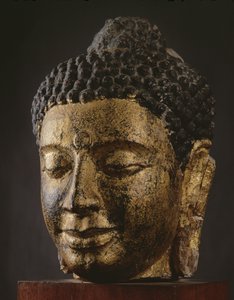 Óriás Buddha fej csukott szemmel, Srivijaya stílusú