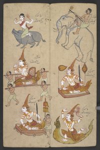 Vagy 16455 f.14r, Animals from the Zodiac, from Phrommachat (pergamen) alkotó: Thai School