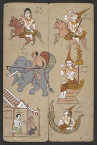 Vagy 16455 f.4r, Animals from the Zodiac, from Phrommachat (pergamen) alkotó: Thai School