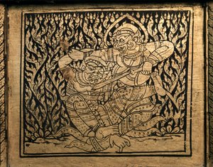 THAI ART: Ramayana egy epizódja. Könyvszekrény, Bangkoki stílus. alkotó: Thai School