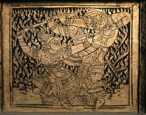 THAI ART: Ramayana egy epizódja. Könyvszekrény, Bangkoki stílus. alkotó: Thai School