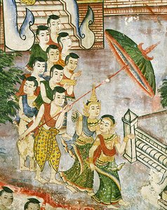 Wiharn Laikarn, epizód a Jataka Sang Thongból (freskó) alkotó: Thai School