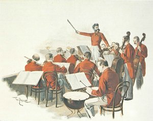 II. Johann Strauss osztrák zeneszerző és zenekara az udvari bálon. alkotó: Theo Zasche
