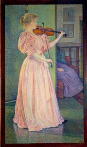 Hegedűn játszó Sethe Irma portréja, Ec. Bel. alkotó: Théo van Rysselberghe