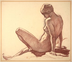 Női akt tanulmánya a tengerparton a „Fürdőzők” című műhöz alkotó: Théo van Rysselberghe