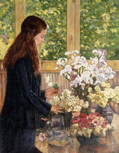 Fiatal lány virágvázákkal, alkotó: Théo van Rysselberghe