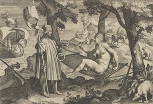 New Inventions of Modern Times [Nova Reperta], The Discovery of America, 1. lemez, kb. ..., kb. 1600.