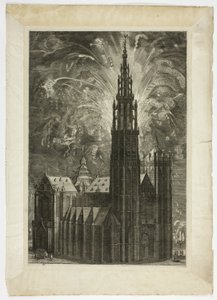 Tűzijáték az antwerpeni katedrális körül, Casperius Gevartius 41-es táblája, Pompa Entroitus Honori Serenissimi Ferdinánd herceg alkotó: Theodoor van Thulden