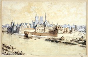 A palota és a város 1530-ban (Retrospektív kompozíció) (toll, tus és akvarell papíron)