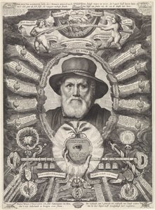 Dirck Volckertsz portréja. Szarvas allegorikus keretben alkotó: Theodor Matham