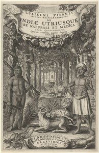 Két férfi és vadállatok egy erdő előtt Címlap: Indiae Utriusque, 1658 alkotó: Theodor Matham