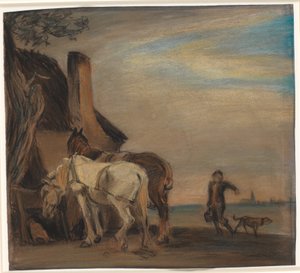 Karl vizet hoz két lónak (másolat Paulus Potter festménye után a Louvre-ban) alkotó: Theodor Philipsen