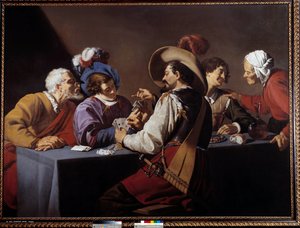 Kártyajátékosok, a brelan Theodore Rombouts festménye (1597-1637) 17. század V. 1,52x2,06 m Antwerpen. Koninklik Múzeum – A kártyajátékosok, a „” brelan””. Theodore Rombouts festménye (1597-1637)