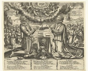 Orániai Vilmos és Bourbon Charlotte térdelnek egy tájban alkotó: Theodor de Bry (attributed to)