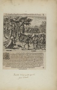 Columbus Supplicium ab Hispanis Seditiosis Sumit. X. (a könyvből, Americae, negyedik rész) alkotó: Theodor de Bry