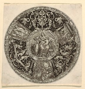 Gravírozott Tazza tervezése a jótékonyság allegóriájával alkotó: Theodor de Bry