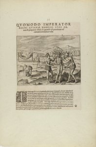 Quomodo Imperator/Regni Guianae, Nobiles Suos Or-/Nare.... (a könyvből, Americae, hetedik és nyolcadik rész) alkotó: Theodor de Bry