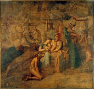 Béke Allegorikus ábrázolás anyával és gyermekével és csordákkal. Theodore Chasseria (1819-1856) festménye a Cour des comptes lépcsőházáról, 19. századi V. 3,4x3,6 m alkotó: Théodore Chassériau