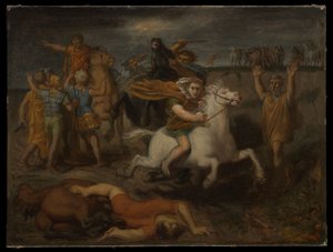 Jelenet a gall háborúból: Littavicus, a gall, aki elárulta a római ügyet, Gergovie-ba menekül, hogy Vercingétorix mellé álljon