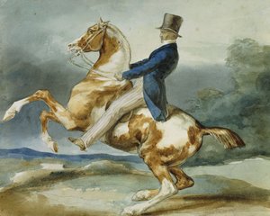 Egy lovas és nevelő lova; Un Cavalier Cabrant Son Cheval, alkotó: Theodore Gericault
