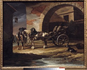 Boroshordókkal megrakott szekér vagy Theodore Gericault (1791-1824) Haquet-festménye 1819 Dim. 0,6x0,73 m Providence. Művészeti Múzeum alkotó: Theodore Gericault