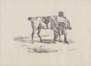 Ló, amelyet a verseny előtt sétáltatnak (A Horse Being Walked Before the Race) alkotó: Theodore Gericault