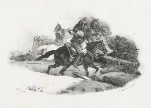 Páncélos lovasok támadnak egy tüzérségi üteg ellen (Cuirassiers Charging An Artillery Battery) alkotó: Theodore Gericault