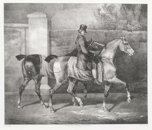 Két ló, amelyet egy zsoké sétáltat (A Groom Exercising Two Horses) alkotó: Theodore Gericault