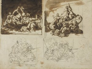 Öt vázlat egy lovassági csatához, 1813-14 alkotó: Theodore Gericault