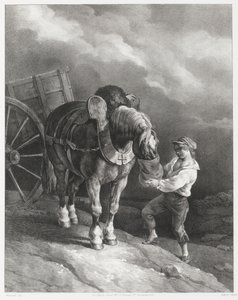 Fiú, aki zabot ad egy befogott lónak (A Boy Giving Oats to a Hitched Horse) alkotó: Theodore Gericault