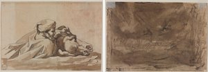 Géricault - Lovat fogó férfi a vízben, Poussin Özönvíz című műve után (előlap); kompozíciós tanulmány (valószínűleg Poussin Özönvíz című művéhez) (hátlap), 1816 körül. alkotó: Theodore Gericault