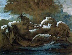 Léda és a hattyú (fekete kréta és akvarell) alkotó: Theodore Gericault