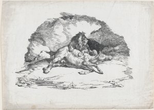 Oroszlán, amelyik lovat fal fel alkotó: Theodore Gericault