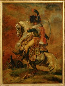 A Garde Imperiale Chasseurs a Cheval tisztje, töltés. Szalon 1812 ... alkotó: Theodore Gericault