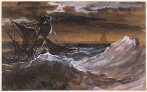 Vitorlás tomboló tengeren, 1818-1819 körül (ecset és barna mosás, akvarell fekete krétával) alkotó: Theodore Gericault