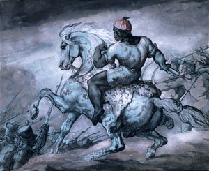 Jelenet a gyarmati háborúból: Egy fekete tenyészlovon alkotó: Theodore Gericault