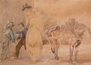 Három férfi kirak egy kocsit (akvarell ceruzanyomok fölött, papíron) alkotó: Theodore Gericault