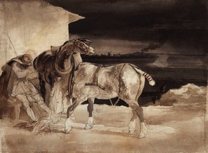 Két ló és egy alvó vőlegény, 1822-1823 körül alkotó: Theodore Gericault