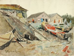 Szárító takarók kenuk felett alkotó: Theodore J. Richardson