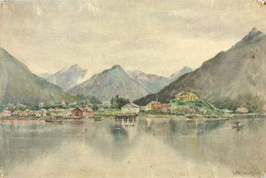 Sitka a szigetekről, az orosz várat mutatja be, 1888. alkotó: Theodore J. Richardson