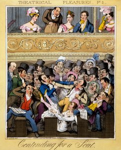 Verseny az ülésért, 2. tábla a „Színházi élvezetekből”, 1827 (kézzel színezett metszet)