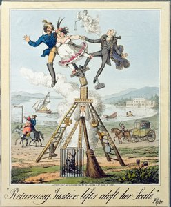Visszatérő igazságszolgáltatás emeli magasba mérlegét, kiadó: G. Humphrey, London, 1821 (metszet papírra). alkotó: Theodore Lane