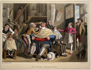 Vasárnap reggel, eng. George Hunt, kocsma. Thos. McLean, London, 1827 (kézzel színezett metszet)