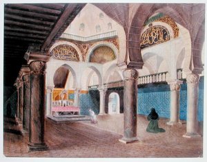 Püspöki palotává átalakított mecset belseje, Algír, 1835 körül (akvarell, papír) alkotó: Theodore Leblanc