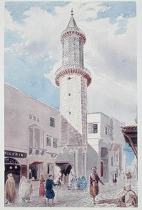 A mecset minaretje a Rue de Chartres-on és a Rue Bab-Azoun-on, Algír (akvarell papíron)