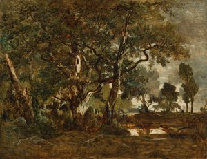 Fontainebleau-i erdő, magas fák csoportja a Clair-Bois síkságra néző Bas-Bréau szélénél alkotó: Theodore Rousseau