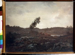 Barbizon nézete (Barbizon nézete). Theodore Rousseau (1812-1867) festménye. Olaj, fa, 24 x 32 cm, 1840 vége. Barbizoni francia iskola. Puskin Szépművészeti Múzeum, Moszkva.