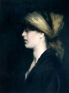 Chiaroscuro, profil, aranysál, 1900 körül (olaj, vászon)
